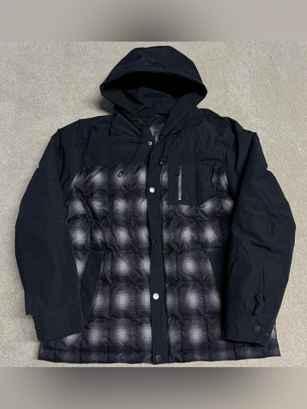 Pendleton Duck Down Jacket Mens XL Black Hooded Quilted Plaid Puffer Coat 650